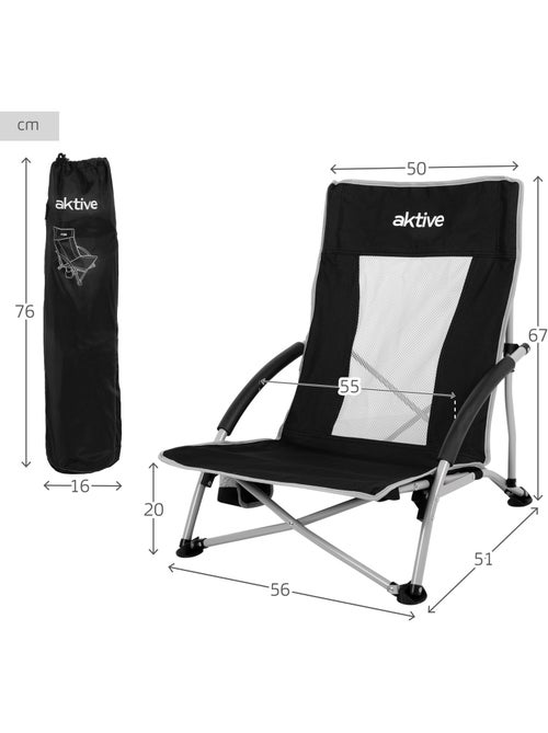 Aktive sedia pieghevole 50x51x67 cm, bassa e traspirante, sedia da campeggio nera con portabicchieri - Kiabi Aktive sedia pieghevole 50x51x67 cm, bassa e traspirante, sedia da campeggio nera con portabicchieri - Kiabi