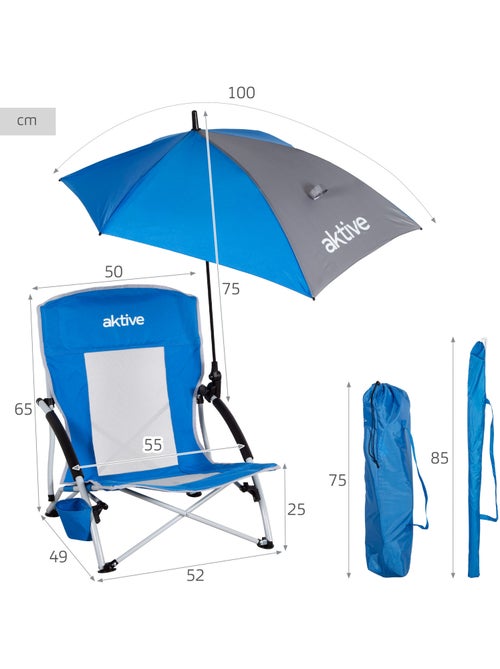 Aktive sedia pieghevole con ombrellino e portabicchieri 50x49x65 cm - Kiabi Aktive sedia pieghevole con ombrellino e portabicchieri 50x49x65 cm - Kiabi