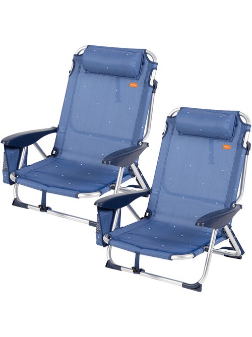 Aktive set 2 sedie da spiaggia basse reclinabili, 51 x 45 x 76 cm,, con cuscino e tasca - Kiabi Aktive set 2 sedie da spiaggia basse reclinabili, 51 x 45 x 76 cm,, con cuscino e tasca - Kiabi