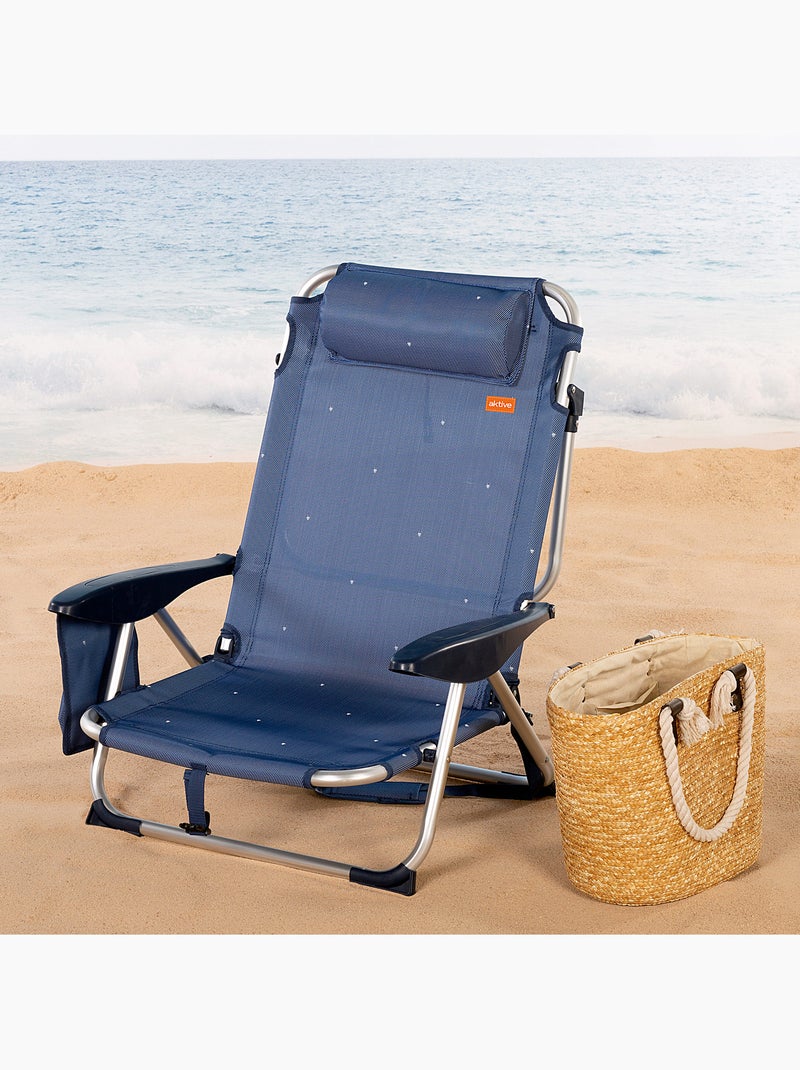 Aktive set 2 sedie da spiaggia basse reclinabili, 51 x 45 x 76 cm,, con cuscino e tasca Blu marino - Kiabi