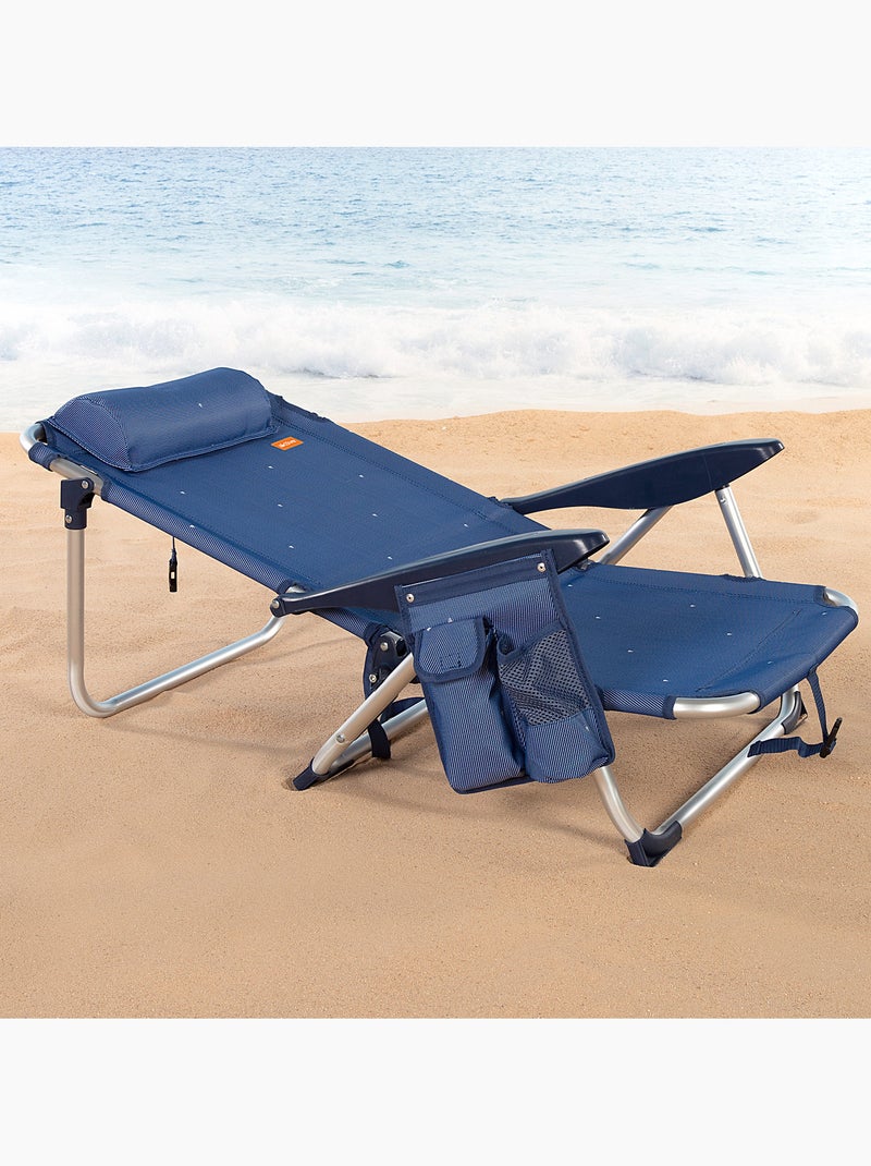 Aktive set 2 sedie da spiaggia basse reclinabili, 51 x 45 x 76 cm,, con cuscino e tasca Blu marino - Kiabi