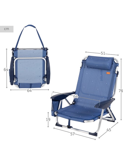 Aktive set 2 sedie da spiaggia basse reclinabili, 51 x 45 x 76 cm,, con cuscino e tasca - Kiabi Aktive set 2 sedie da spiaggia basse reclinabili, 51 x 45 x 76 cm,, con cuscino e tasca - Kiabi