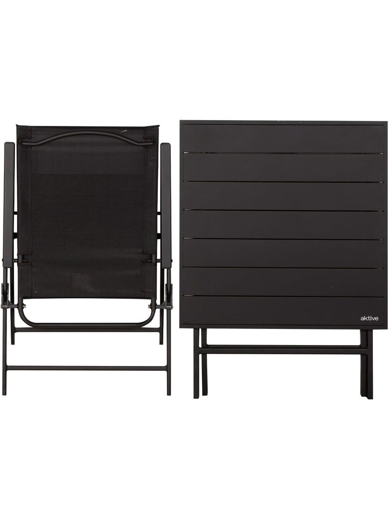 Aktive set da giardino pieghevole con tavolo (75x75x70 cm) e 2 sedie (47x64x95 cm) Nero - Kiabi