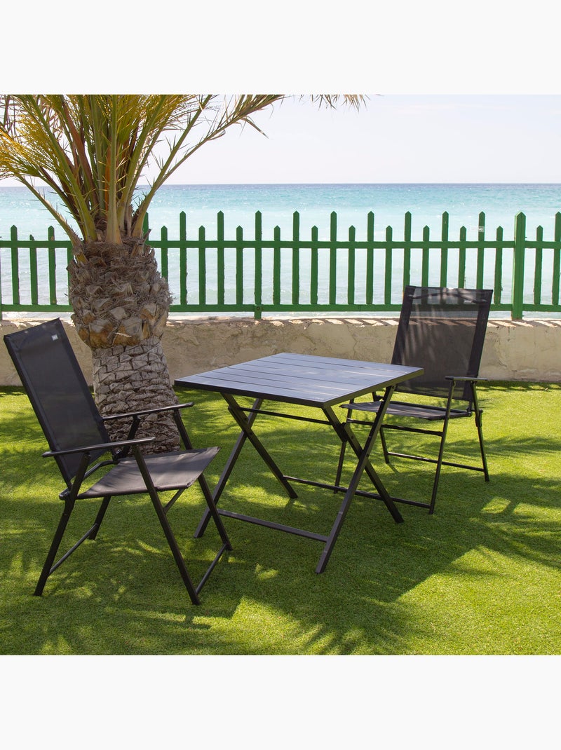 Aktive set da giardino pieghevole con tavolo (75x75x70 cm) e 2 sedie (47x64x95 cm) Nero - Kiabi
