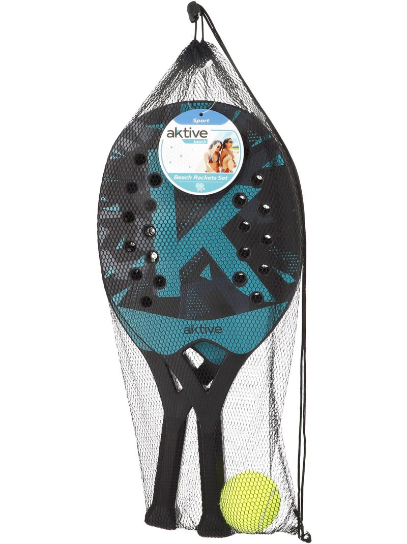 Aktive set di 2 pagaie da spiaggia 22x32x47 cm con palla e sacca a rete N/D - Kiabi