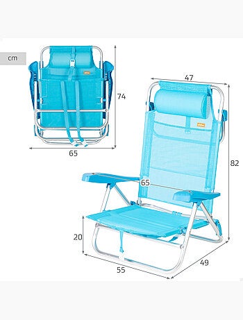 Aktive set di 2 sedie da spiaggia basse multiposizione 47x49x82 cm caribe