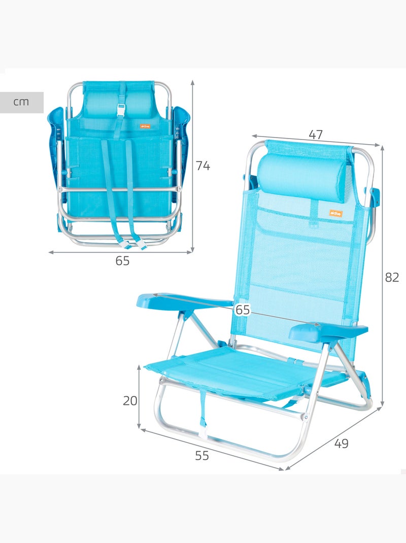 Aktive set di 2 sedie da spiaggia basse multiposizione 47x49x82 cm caribe Blu - Kiabi