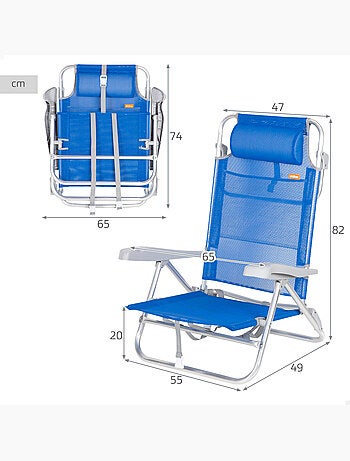 Aktive set di 2 sedie da spiaggia basse multiposizione 47x49x82 cm gomera