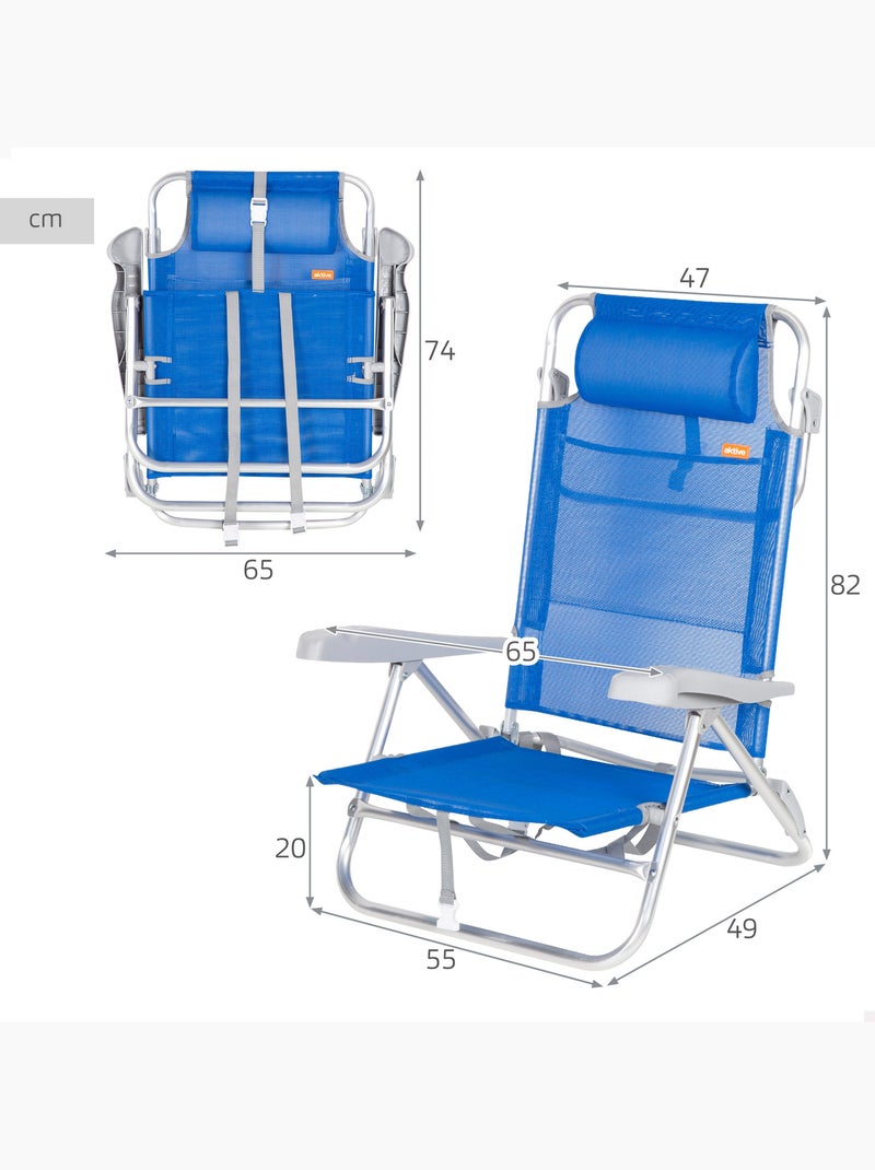 Aktive set di 2 sedie da spiaggia basse multiposizione 47x49x82 cm gomera Blu - Kiabi