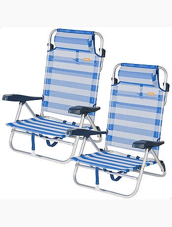 Aktive set di 2 sedie da spiaggia basse multiposizione 47x49x82 cm stile nautico