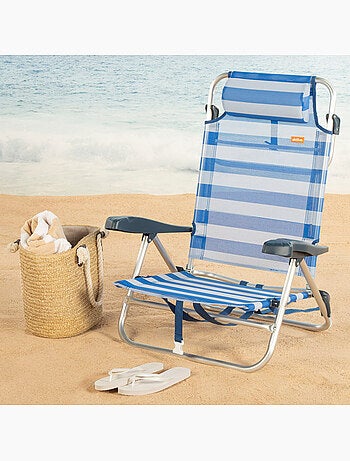 Aktive set di 2 sedie da spiaggia basse multiposizione 47x49x82 cm stile nautico