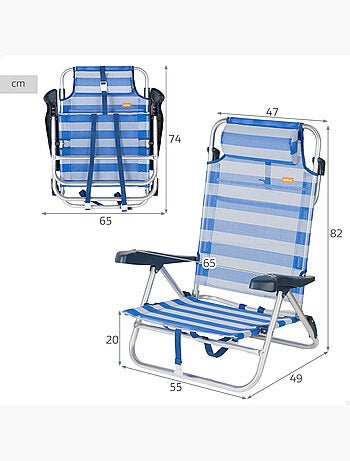 Aktive set di 2 sedie da spiaggia basse multiposizione 47x49x82 cm stile nautico