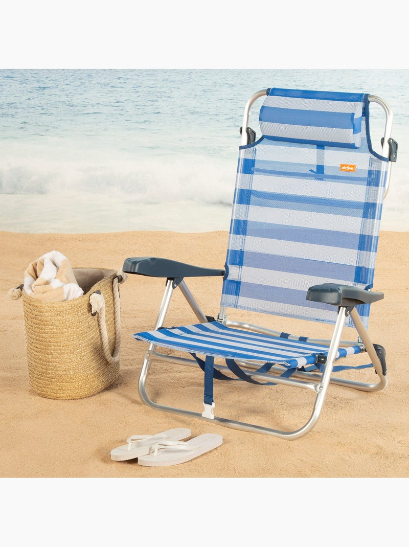 Aktive set di 2 sedie da spiaggia basse multiposizione 47x49x82 cm stile nautico Blu Bianco - Kiabi