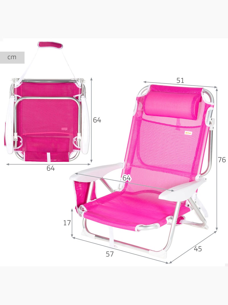 Aktive set di 2 sedie da spiaggia basse pieghevoli multiposizione 51x45x76 cm fucsia Rosa fucsia - Kiabi
