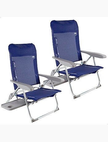 Aktive set di 2 sedie da spiaggia pieghevoli multiposizione con tavolo e cuscino