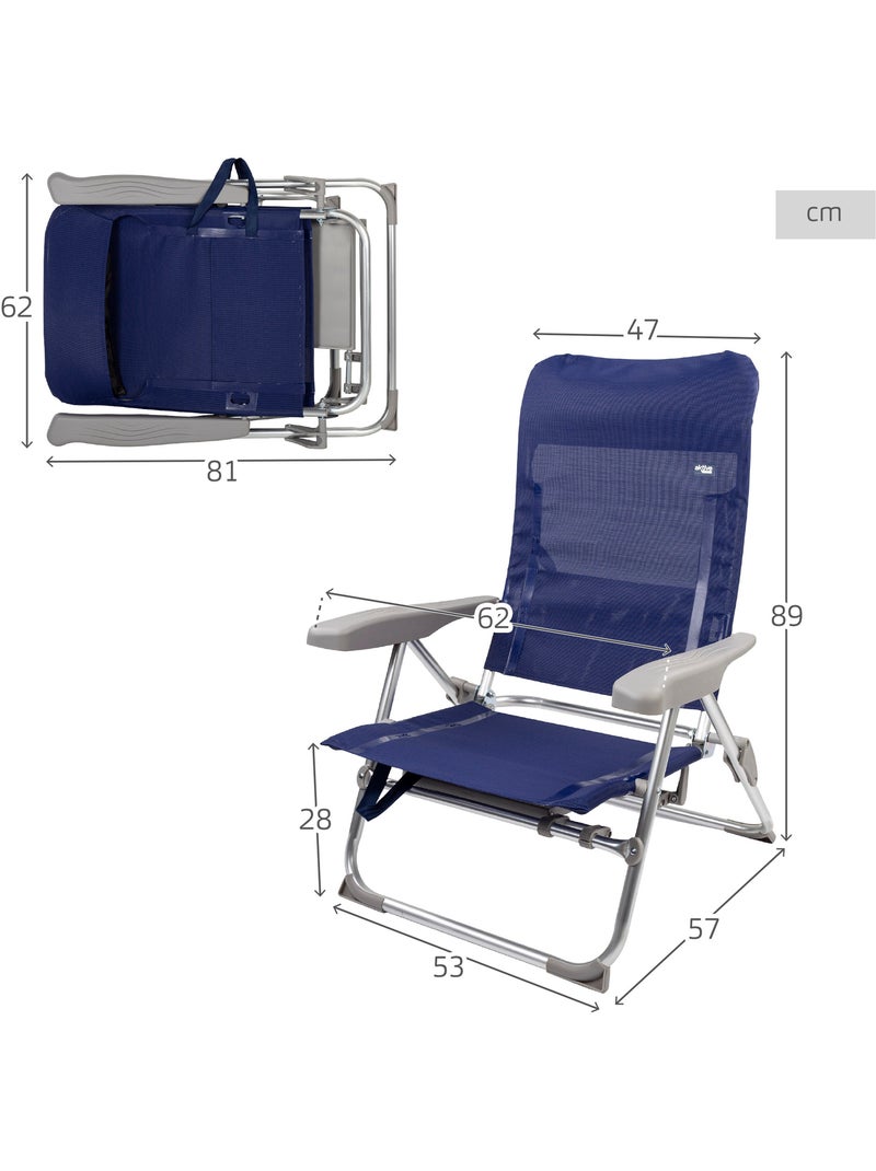 Aktive set di 2 sedie da spiaggia pieghevoli multiposizione con tavolo e cuscino Blu marino - Kiabi