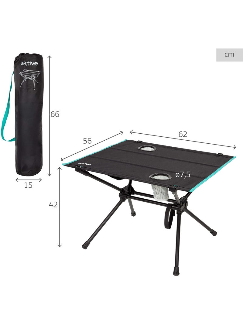 Aktive tavolo da campeggio pieghevole 62x56x42 cm con portabicchieri Nero - Kiabi
