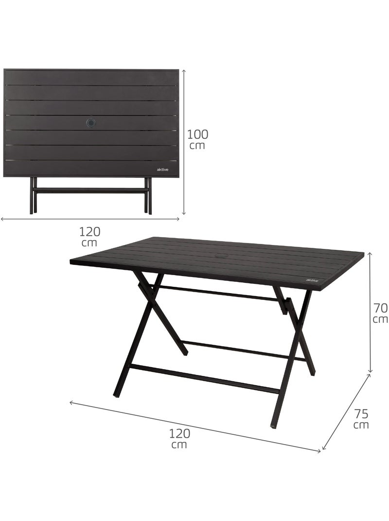 Aktive tavolo da giardino pieghevole in acciaio per 4 persone con foro per ombrellone 120x75x70 cm Nero - Kiabi