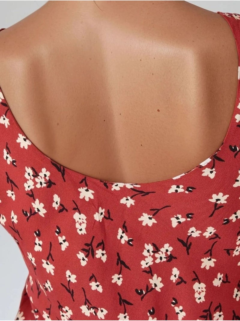 Allower abito lungo con motivo floreale e scollo a u hiccup Rosso - Kiabi