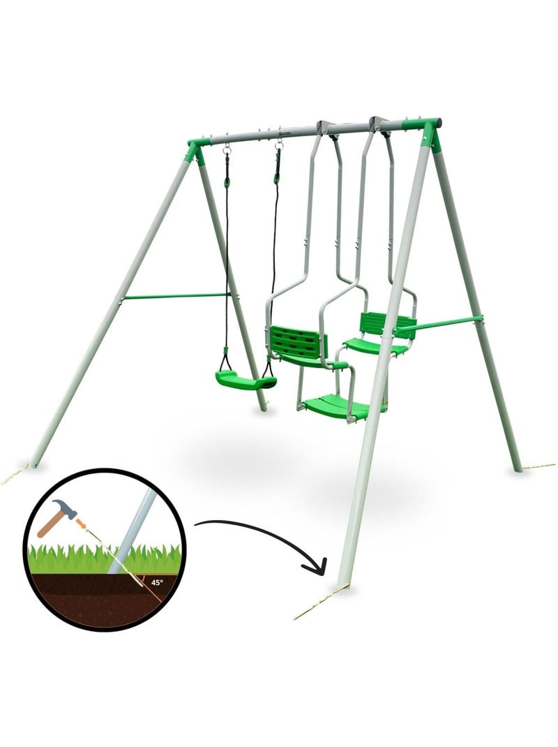 Altalena da giardino 3 posti per bambini in acciaio, con seduta doppia e singola Verde - Kiabi