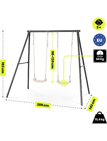 Altalena Doppia da Giardino HyperMotion - Acciaio 3-12 Anni - 2 Sedili 100 kg