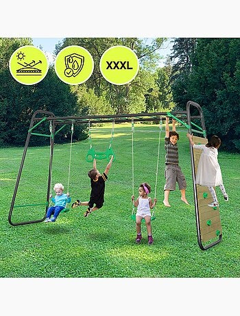 Altalena XXL HyperMotion in acciaio con trapezio e parete da arrampicata