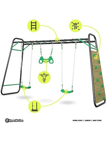 Altalena XXL HyperMotion in acciaio con trapezio e parete da arrampicata