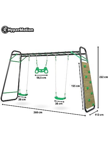 Altalena XXL HyperMotion in acciaio con trapezio e parete da arrampicata