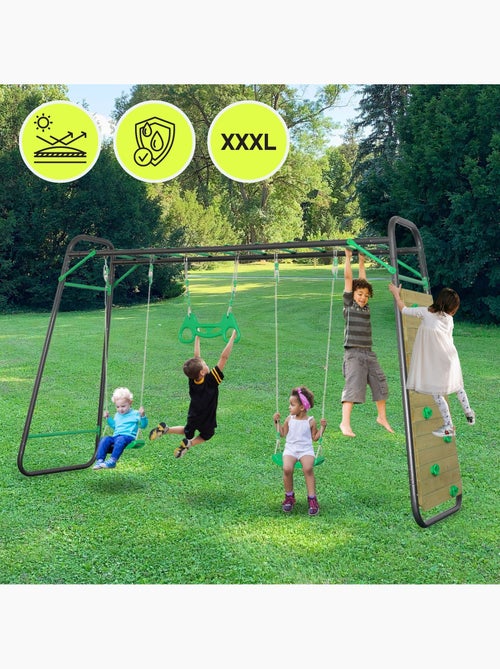 Altalena XXL HyperMotion in acciaio con trapezio e parete da arrampicata - Kiabi Altalena XXL HyperMotion in acciaio con trapezio e parete da arrampicata - Kiabi