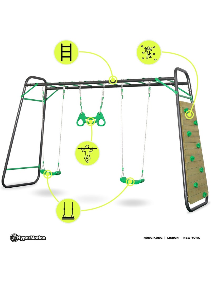 Altalena XXL HyperMotion in acciaio con trapezio e parete da arrampicata Verde - Kiabi