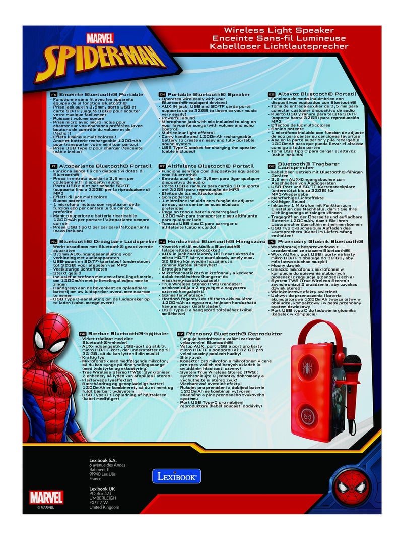 Altoparlante Bluetooth® luminoso di SpiderMan con microfono Rosso - Kiabi