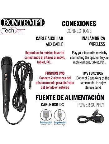Altoparlante wireless con microfono e luci 19x15x16 cm bontempi