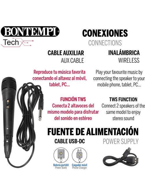 Altoparlante wireless con microfono e luci 19x15x16 cm bontempi - Kiabi