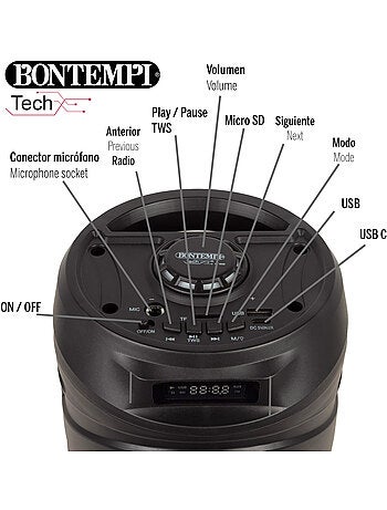 Altoparlante wireless da 160w con microfono e luci bontempi