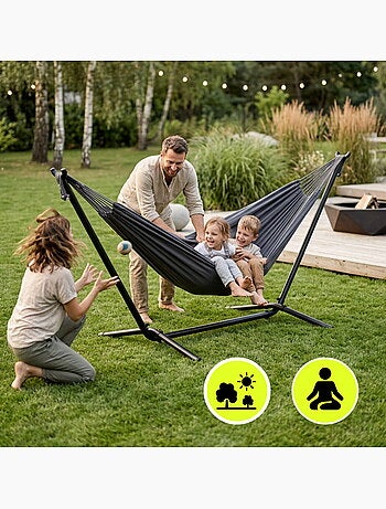 Amaca sospesa da giardino bohémien grigia con custodia – leggera e portatile
