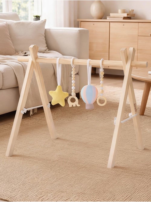 Arco attività in legno LIONELO Anise con 4 giocattoli - Pieghevole - Kiabi