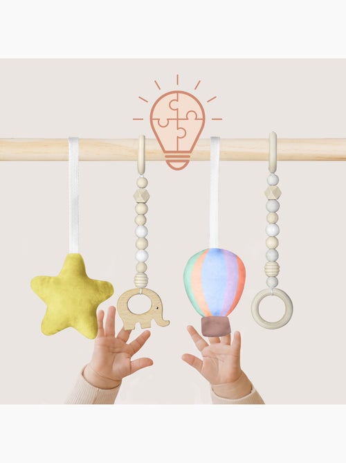 Arco attività in legno LIONELO Anise con 4 giocattoli - Pieghevole - Kiabi