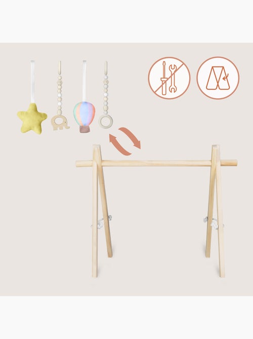 Arco attività in legno LIONELO Anise con 4 giocattoli - Pieghevole - Kiabi