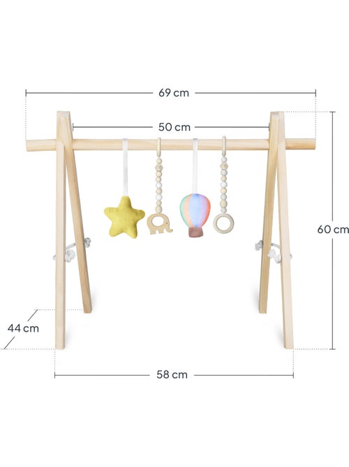 Arco attività in legno LIONELO Anise con 4 giocattoli - Pieghevole - Kiabi