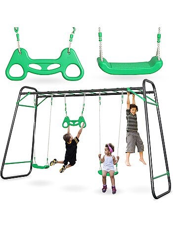 Area Giochi da Giardino XXL HyperMotion - Altalena in Acciaio 2 Sedili, Scala e Trapezio