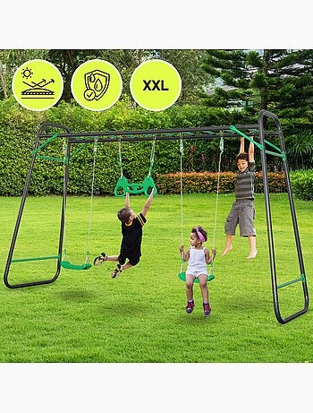 Area Giochi da Giardino XXL HyperMotion - Altalena in Acciaio 2 Sedili, Scala e Trapezio