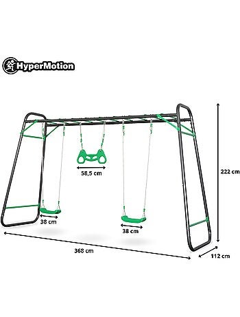 Area Giochi da Giardino XXL HyperMotion - Altalena in Acciaio 2 Sedili, Scala e Trapezio