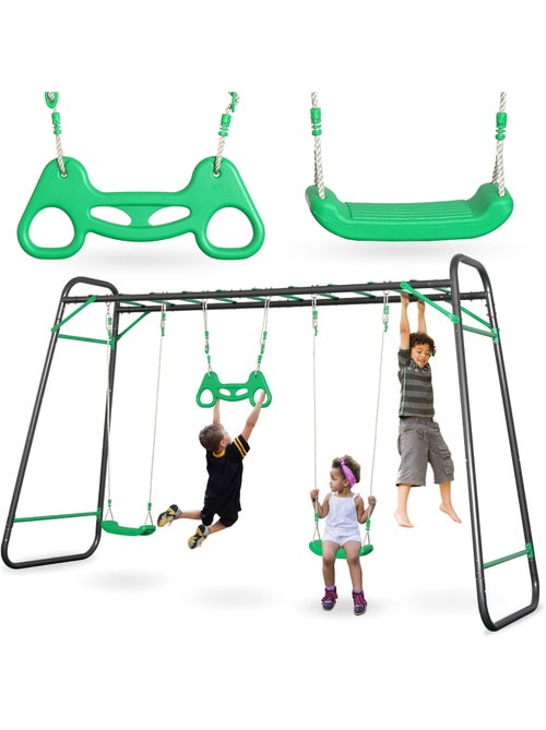 Area Giochi da Giardino XXL HyperMotion - Altalena in Acciaio 2 Sedili, Scala e Trapezio - Kiabi