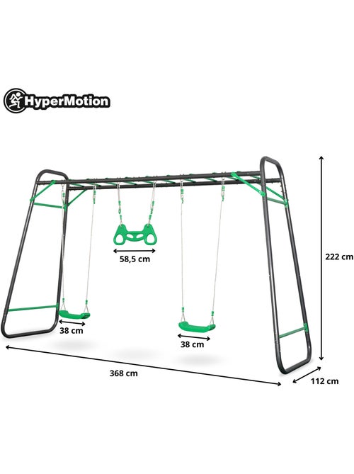 Area Giochi da Giardino XXL HyperMotion - Altalena in Acciaio 2 Sedili, Scala e Trapezio - Kiabi