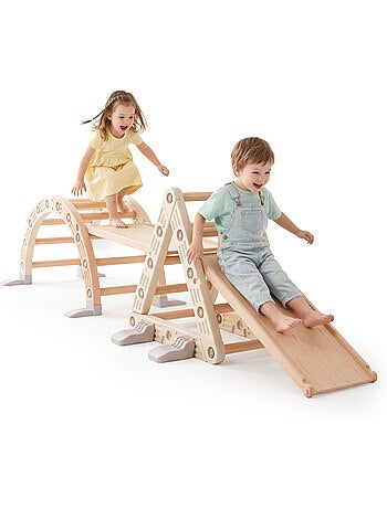 Area giochi montessori 3in1 - per bambini con triangolo da arrampicata, scivolo e percorso motricità