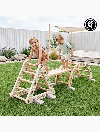 Area giochi montessori 3in1 - per bambini con triangolo da arrampicata, scivolo e percorso motricità