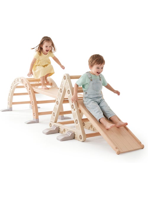 Area giochi montessori 3in1 - per bambini con triangolo da arrampicata, scivolo e percorso motricità - Kiabi