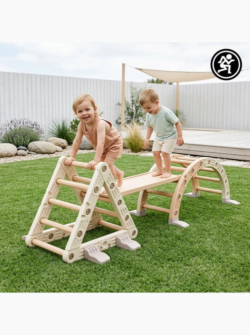 Area giochi montessori 3in1 - per bambini con triangolo da arrampicata, scivolo e percorso motricità - Kiabi