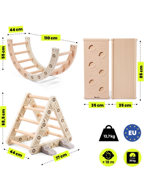 Area giochi montessori 3in1 - per bambini con triangolo da arrampicata, scivolo e percorso motricità - Kiabi