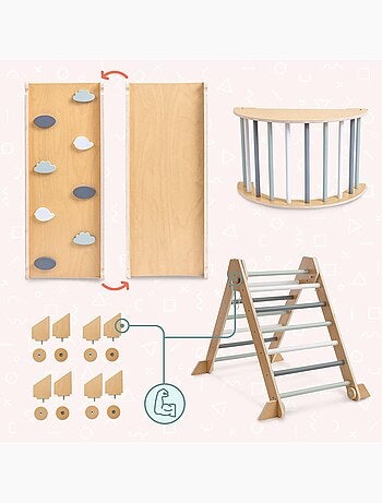Area giochi montessori in legno mamabrum 3-in-1 – triangolo pikler, arco e rampa per bambini dai +3